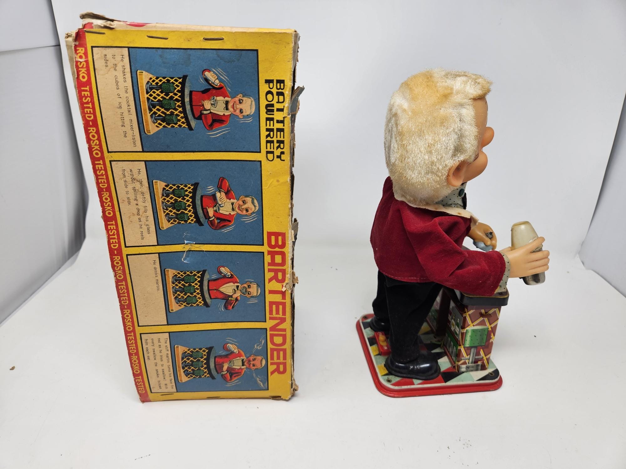 野村トーイ， バーテンダー， 箱付き， ブリキ玩具， 中古 野村トーイ