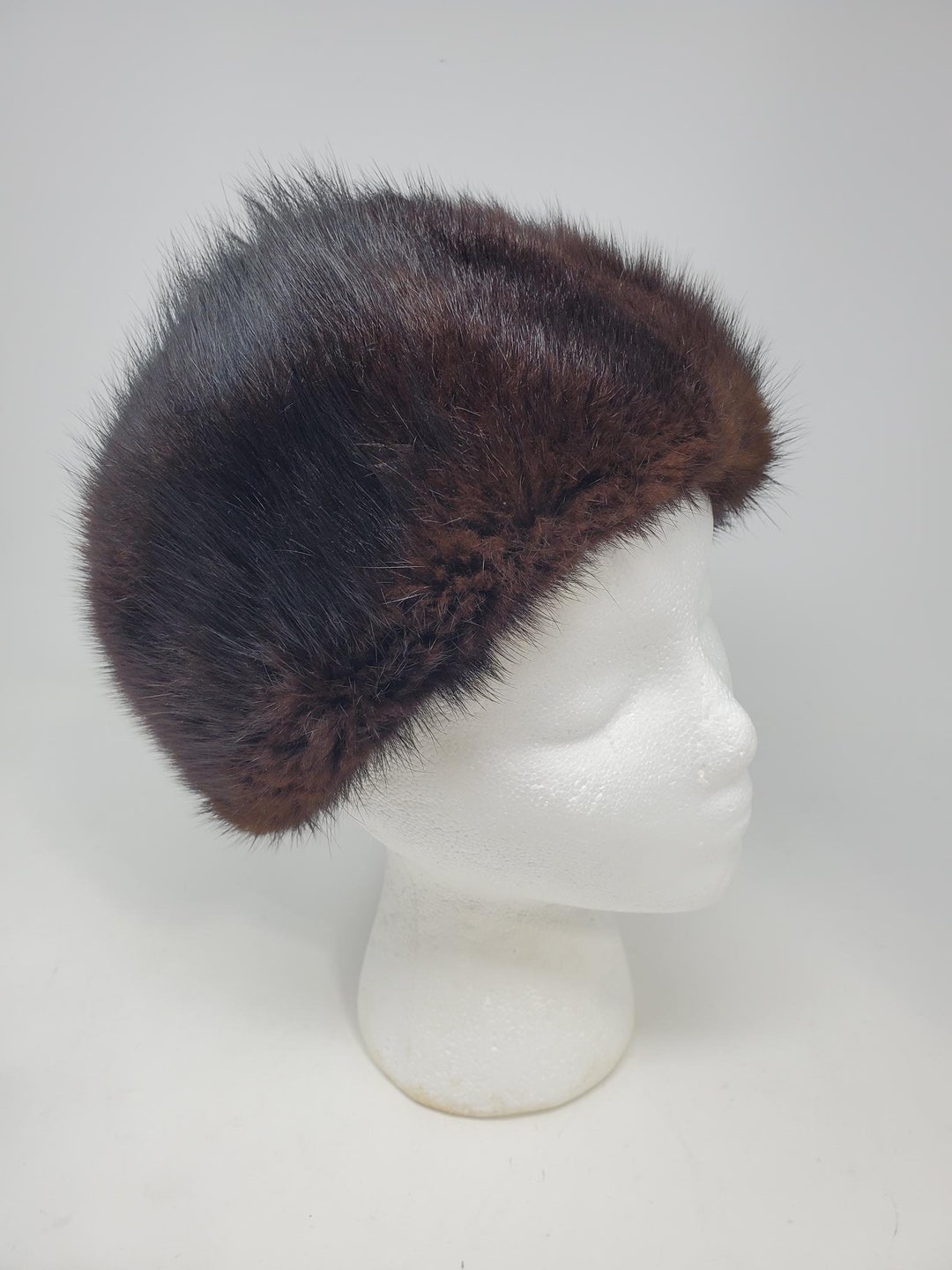 Rare Vintage d\'Jimas Bros Genuine Mink Fur Pillbox Hat Secretly Warm Collection Mink Fur Pillbox Hat Gold Color Silk Lining Size L | eBay main image 4