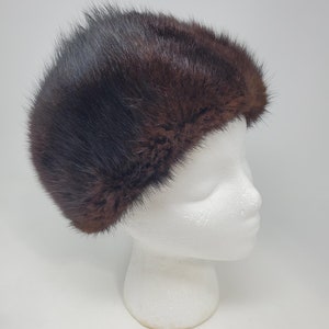 Vintage Beautiful 21.5&quot; real Mink Fur hat, Women&#39;s fur hat, dark browns, vintage fur hat