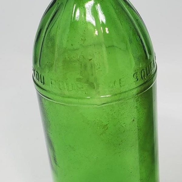 Vintage Lemon Juice Embossed Green Glass Bottle, Collectible Glass Bottle, We Squeeze...You Pour