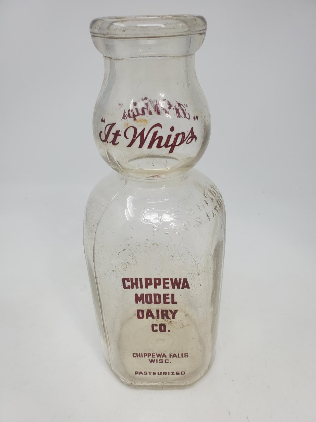 Rare Vintage Chippewa Model Dairy Co Creamtop Glass Bottle, 1940's Collectible Glass Bottles, 1