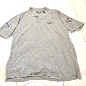 Vintage Harley Davidson 2005 Demo Tour Staff Polo Shirt, Gray Cotton XL, Embroidered Patches