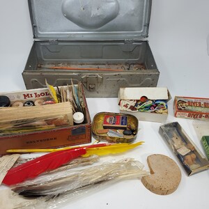 Vintage Old Fly Fishing Lurer Making Kit, Fishing, Tackle Box, Fly Fishing, Old Advertising, Repurpose Décor, crafts, feathers, Northwoods