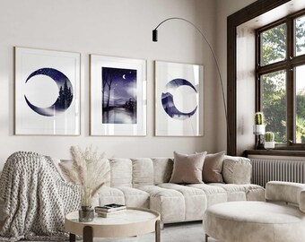 Set of 3 Printable Moon Art, Digital Download Art, Moon Art Nursery, Moon Art Print, Moon Phases Wall Art, Moon Phases Print, Art Print