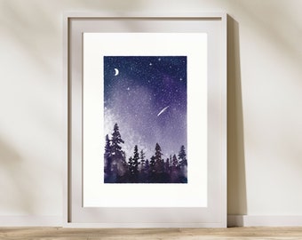 Night Sky Art Print Digital Download, Art Digital Download Print, Art Digital Download Large, Moon Art, Moon Art Print, Moon Nursery Art