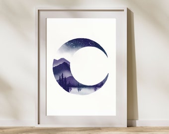 Moon Art Print Digital Download, Moon Art Nursery, Moon Art Print, Digital Download Art, Moon Phases Wall Art, Moon Phases Print, Art Print