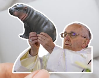 Moo Deng Pope Vinyl Sticker | Funny Waterproof Sticker for Laptop, Sarcastic Snarky Gift for Best Friend | Humorous Vinyl Decal