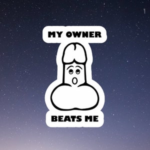 my owner beats me, laptop sticker, laptop stickers, funny stickers, sarcastic stickers, snarky stickers, cute stickers, kindle stickers