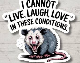 Live Laugh Love, Funny Possum Sticker for Laptop, Water Bottle, Sarcastic, Cute Animal Stickers, Funny Vinyl Decal