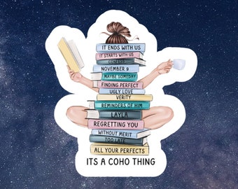 Romance Book Stack Vinyl Sticker, Aesthetic Bookish Laptop Decal, Waterproof E-Reader Sticker, Book Lover Gift for Water Bottles