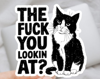The F*ck You Lookin At Sticker, Funny Cat, Sticker for Laptop, water bottle sticker, kindle stickers, sarcastic sticker, funny stickers