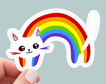 Rainbow cat sticker, pride sticker, laptop sticker, water bottle sticker, cat lover, decals, pride month, pride sticker, pride stickers