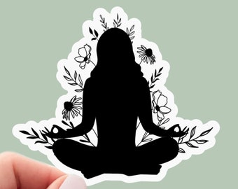 Meditation pose sticker, yoga sticker, yoga pose, yoga gifts, water bottle sticker, laptop sticker, zen, decals