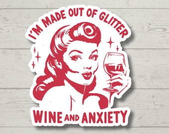 glitter wine anxiety, funny sticker, water bottle stickers, laptop stickers, sarcastic stickers, kindle stickers, sarcasm stickers