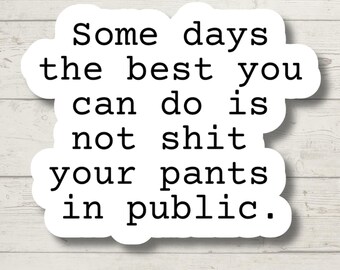 Not Sh*t Pants in Public Funny Adult Humor Vinyl Sticker, Sarcastic Water Bottle Decal