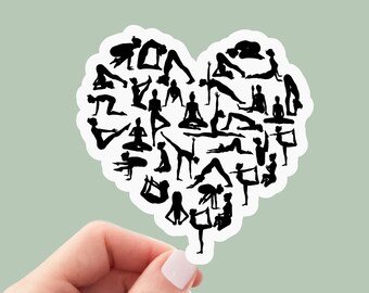 Yoga Poses heart sticker, yoga motivational laptop decals, tumbler stickers, water bottle sticker