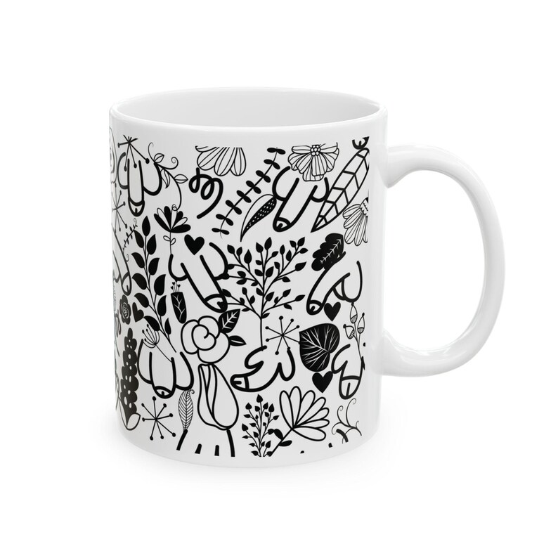 Whimsical Funny Ceramic Mug, Black and White Art Mug, Gift for Artists, Cozy Home Decor, Tea and Coffee Lover, Stylish Drinkware image 5