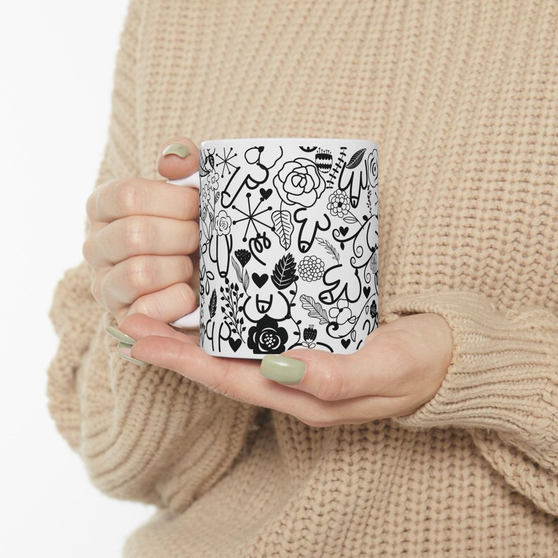 Whimsical Funny Ceramic Mug, Black and White Art Mug, Gift for Artists, Cozy Home Decor, Tea and Coffee Lover, Stylish Drinkware image 9