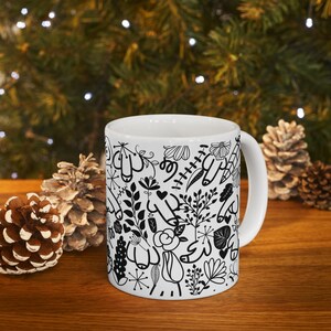 Whimsical Funny Ceramic Mug, Black and White Art Mug, Gift for Artists, Cozy Home Decor, Tea and Coffee Lover, Stylish Drinkware image 8