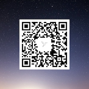 May include: Black and white QR code with a small white bird logo in the center.