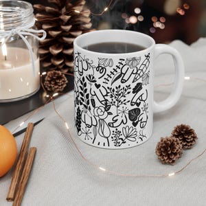 Whimsical Funny Ceramic Mug, Black and White Art Mug, Gift for Artists, Cozy Home Decor, Tea and Coffee Lover, Stylish Drinkware image 6