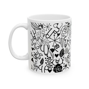 Whimsical Funny Ceramic Mug, Black and White Art Mug, Gift for Artists, Cozy Home Decor, Tea and Coffee Lover, Stylish Drinkware image 4