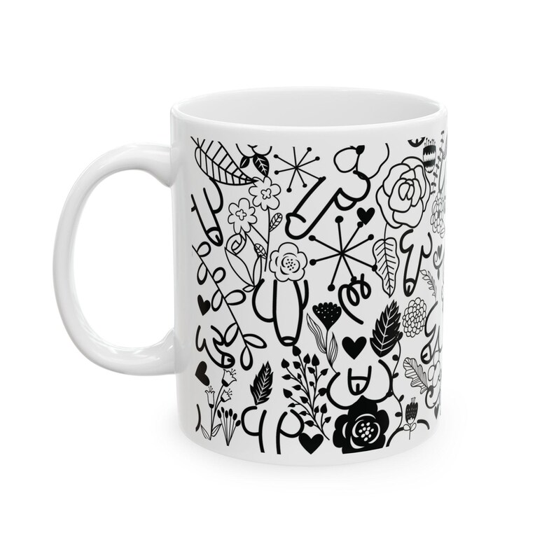Whimsical Funny Ceramic Mug, Black and White Art Mug, Gift for Artists, Cozy Home Decor, Tea and Coffee Lover, Stylish Drinkware image 4