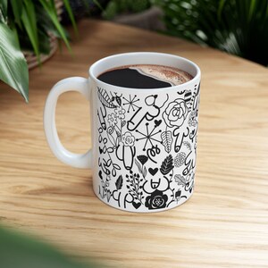 Whimsical Funny Ceramic Mug, Black and White Art Mug, Gift for Artists, Cozy Home Decor, Tea and Coffee Lover, Stylish Drinkware image 7
