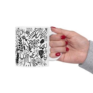 Whimsical Funny Ceramic Mug, Black and White Art Mug, Gift for Artists, Cozy Home Decor, Tea and Coffee Lover, Stylish Drinkware image 10