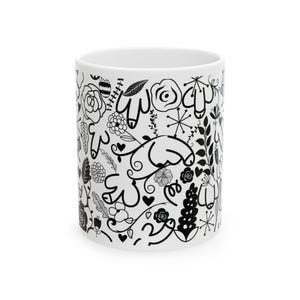 Whimsical Funny Ceramic Mug, Black and White Art Mug, Gift for Artists, Cozy Home Decor, Tea and Coffee Lover, Stylish Drinkware image 2