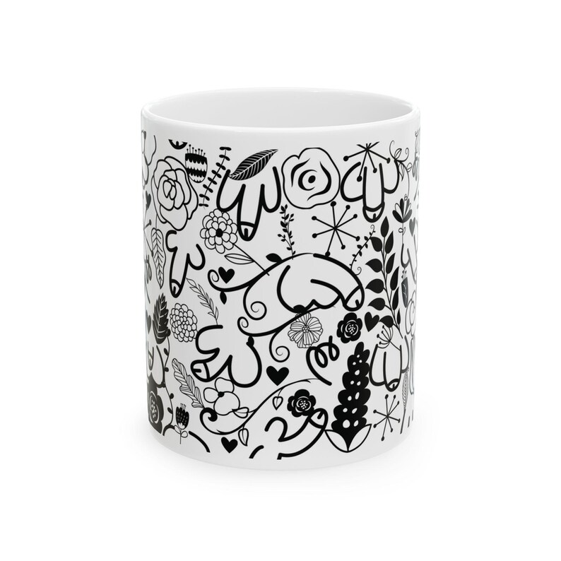 Whimsical Funny Ceramic Mug, Black and White Art Mug, Gift for Artists, Cozy Home Decor, Tea and Coffee Lover, Stylish Drinkware image 2