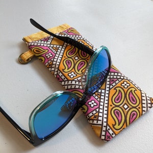 Pink & Yellow Retro Eye Glasses / Sunglasses Case - Fabric, Padded, Flex-Close
