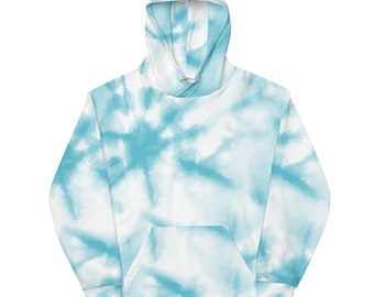 Blue White Tie Dye Men's Women's Hoodie Sweatshirt