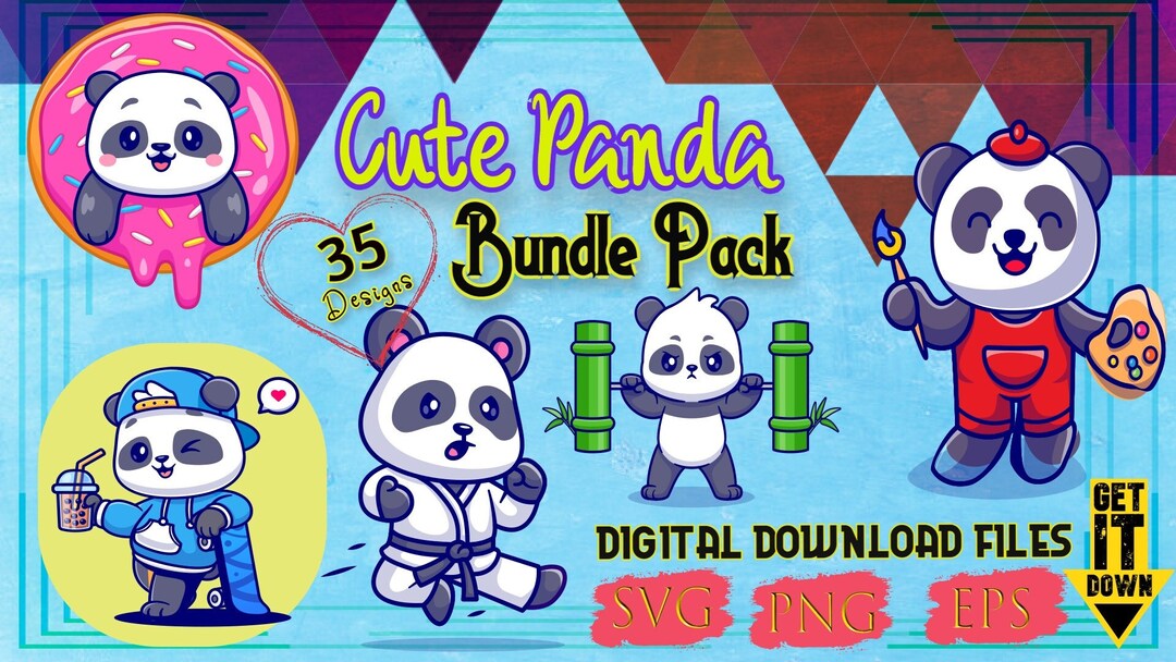 Cute Panda Clipart, Panda SVG for Stickers & Shirts Cricut,sublimation ...