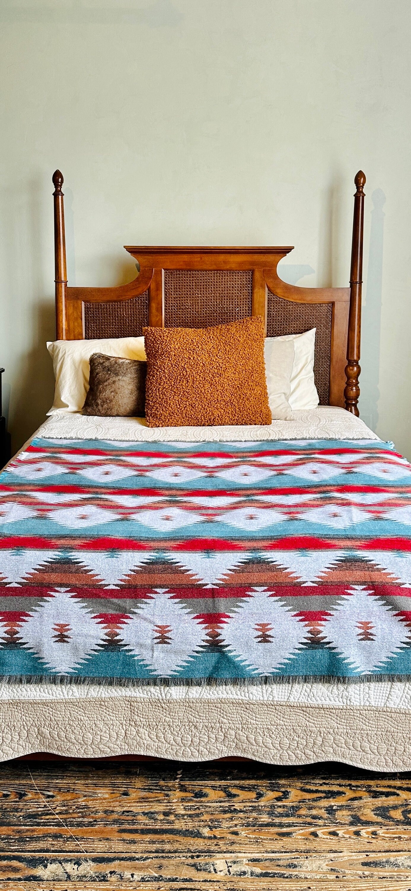 Woven Wool Blend Throw Blanket Southwestern Knit Blanket Etsy