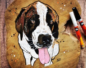 Gepersonaliseerde illustratie van uw huisdier, acryl op echt hout, acryl verf hond, kat