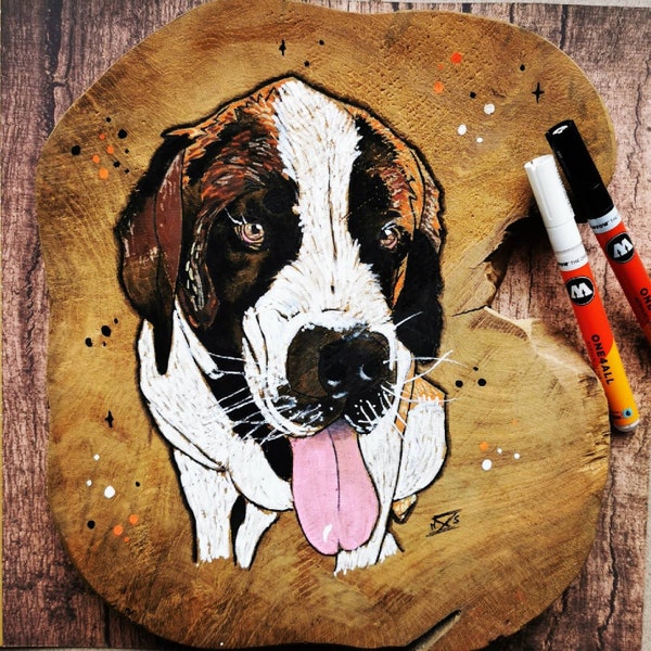 Illustration personnalisée de votre animal, à l'acrylique sur bois véritable, peinture acrylique chien, chat