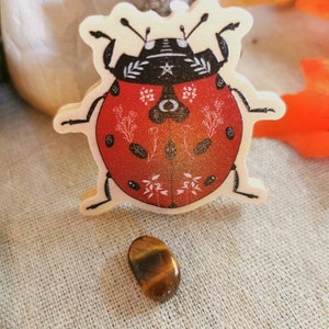 Pin's en bois modèle Coccinelle Wicca, broche de créateur, idée cadeau femme image 5