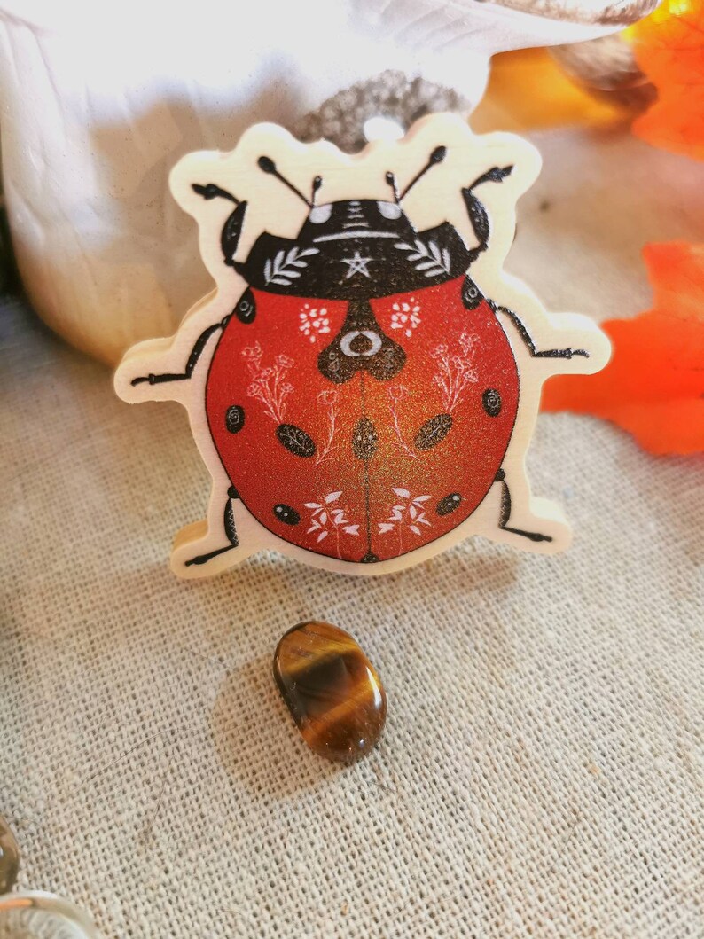 Pin's en bois modèle Coccinelle Wicca, broche de créateur, idée cadeau femme image 5