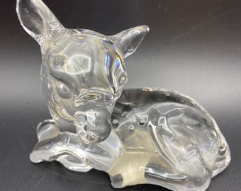 Vintage Bambi Baby Deer Fawn tysk kristallfigur - Liggande, Spotred.