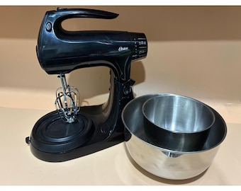 Batidora Oster Sunbeam Mixmaster vintage con 2 tazones, fabricada en EE. UU., de acero inoxidable.
