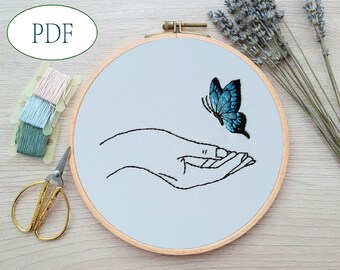 Mariposa azul pdf bordado a mano principiante Patrón de mariposa DIY