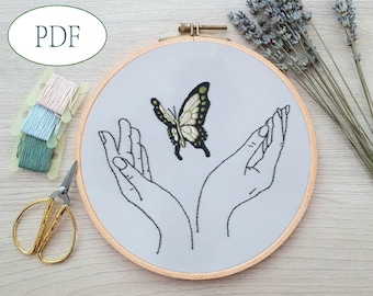 Mariposa verde pdf bordado a mano principiante Patrón de mariposa DIY