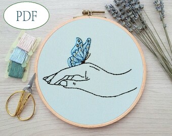 Mariposa azul pdf bordado a mano principiante Patrón de mariposa DIY