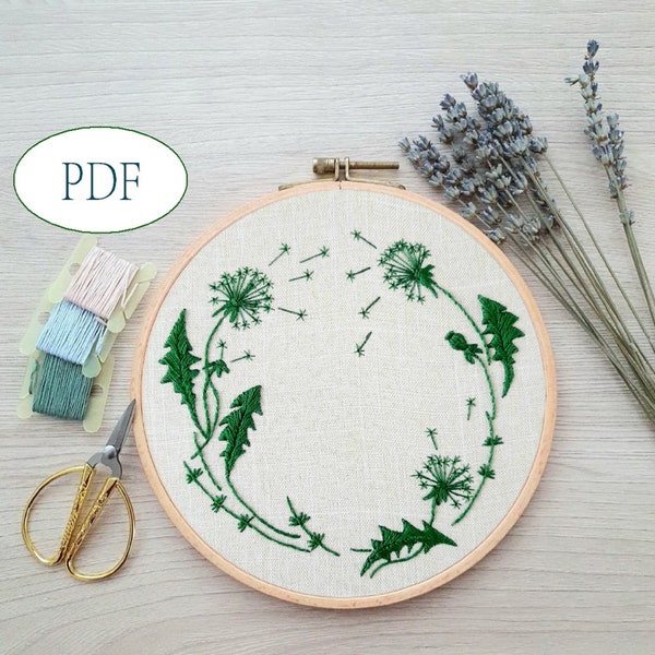 Dandelion pdf hand embroidery beginner Wildflower pattern DIY simple embroidery