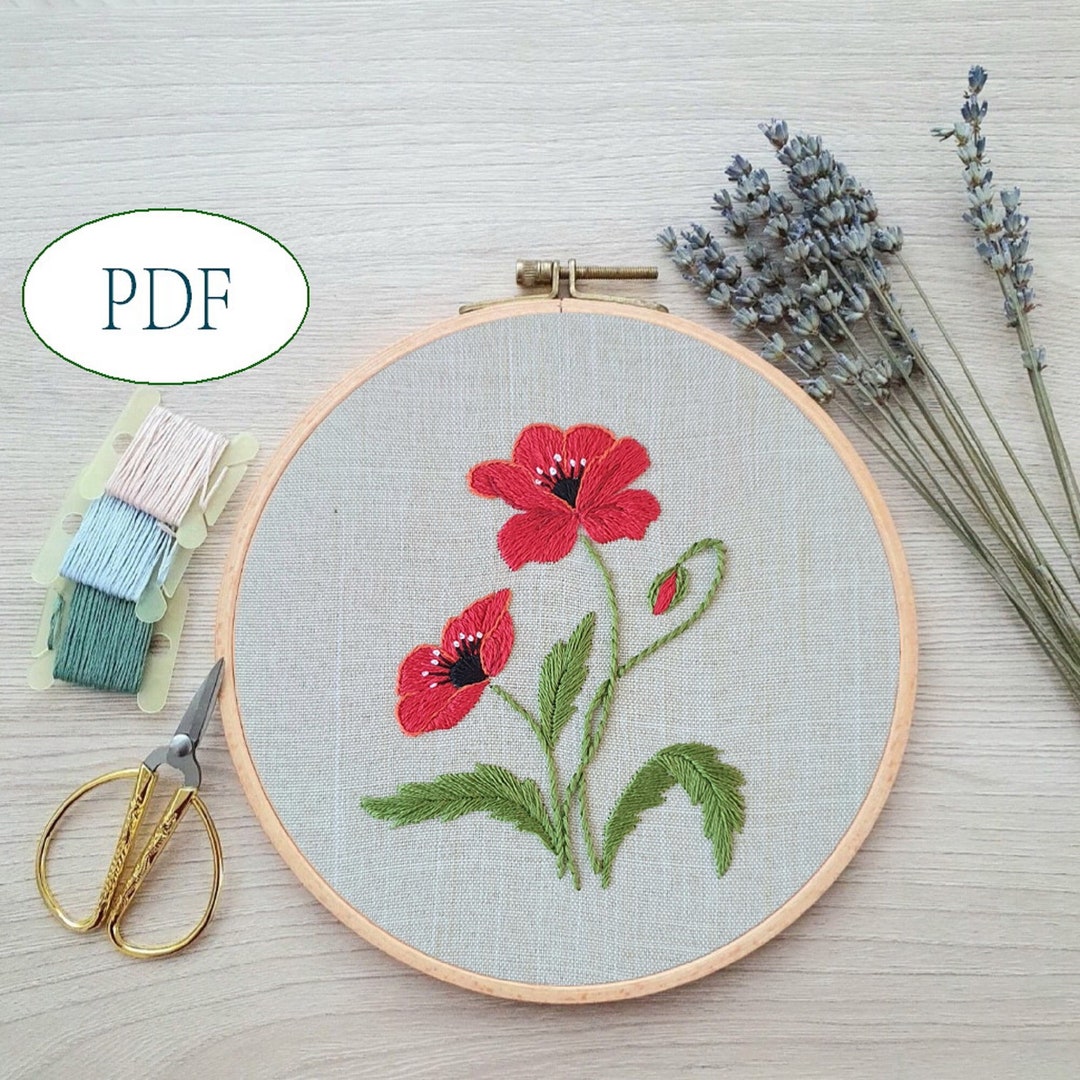 Poppy Pdf Hand Embroidery Beginner Botanical Pattern DIY - Etsy
