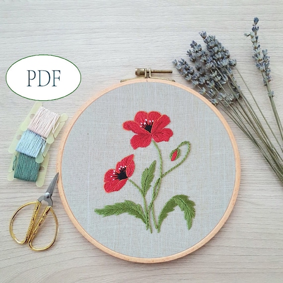 Poppy Pdf Hand Embroidery Beginner Botanical Pattern DIY - Etsy
