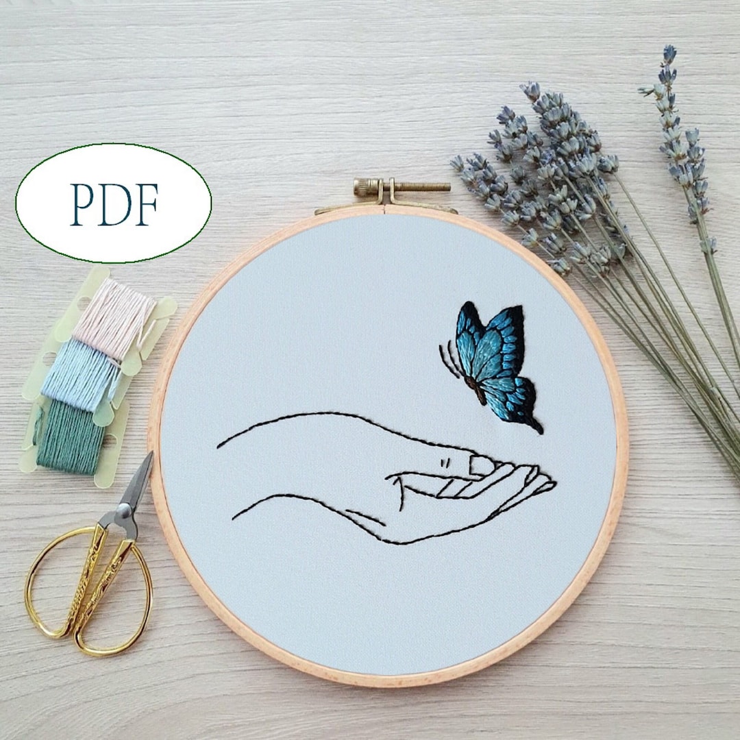 Blue Butterfly Pdf Hand Embroidery Beginner Butterfly Pattern DIY - Etsy