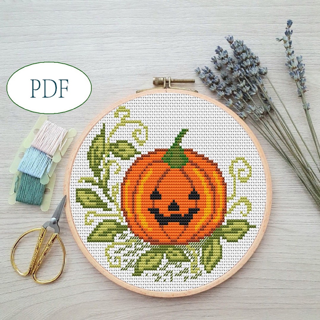 Pumpkin Cross Stitch Pattern Pdf Easy Embroidery DIY, Halloween Small ...
