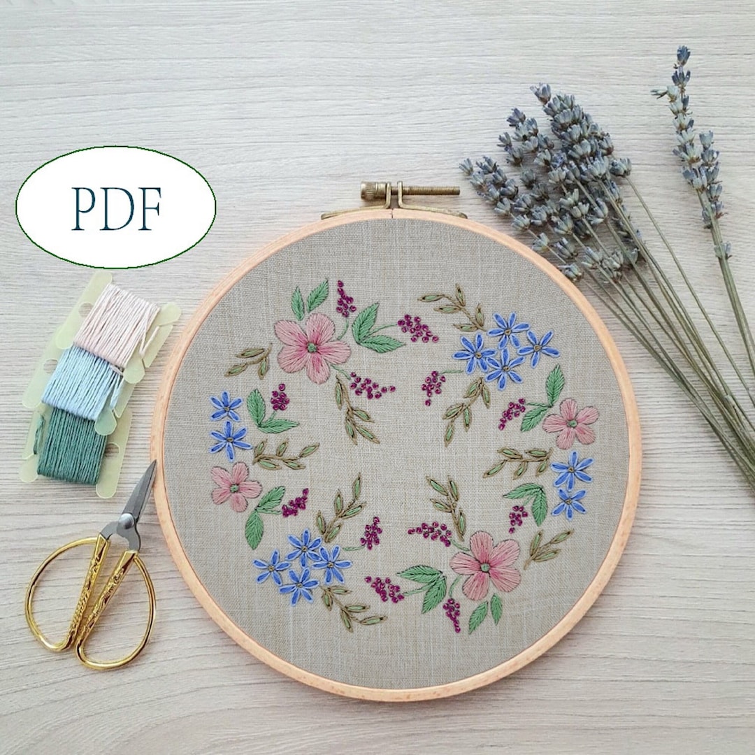 Floral Wreath Hand Embroidery, Spring Flowers Pattern DIY, Botanical ...